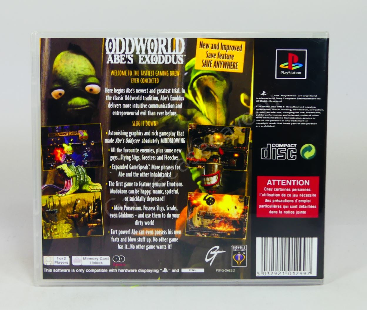 Oddworld Abe's Exoddus - PS1 Replacement Case