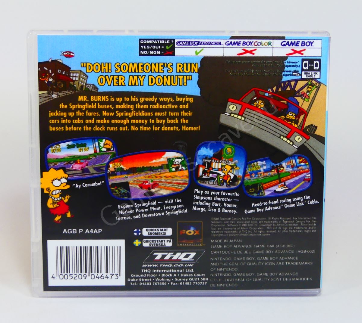 The Simpsons Road Rage - GBA Replacement Case
